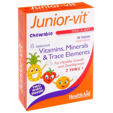 Health Aid Junior Vit, мултивитамини с вкус на тути фрути, 30 дъвчащи таблетки