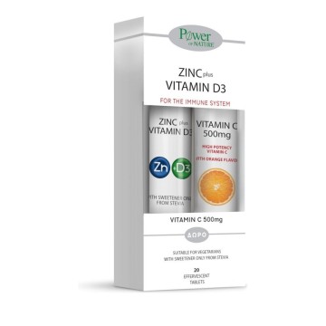 Power Health Promo Zinc Plus Vitamine D3 et Vitamine C Cadeau 500 mg 20 Comprimés effervescents