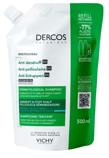 Vichy Dercos Anti Dandruff Shampoing Antipelliculaire pour Cheveux Normaux Recharge 500 ml