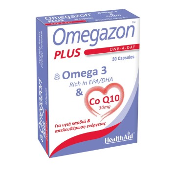 Health Aid - Omegazon Plus - Omega 3 & Co Q10, здоровое сердце и высвобождение энергии, 30 капсул