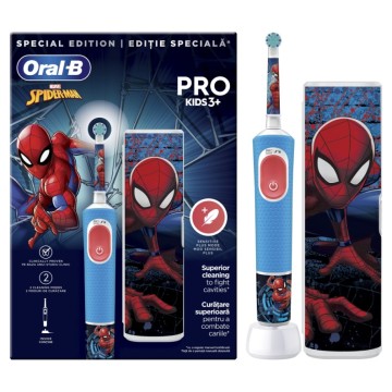 Електрическа четка за зъби Oral-B Vitality Pro Kids Spiderman 3 години + 1 бр и куфар за пътуване