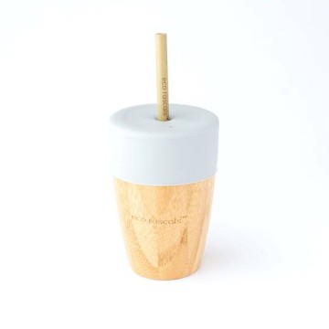 Eco Rascals Bamboo Cup Gris avec mangeoire à paille et 2 pailles en bambou