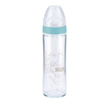 Nuk New Classic Glass Baby Bottle 0-6 Months Narrow Bottle with Silicone Nipple M Blue240ml