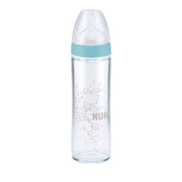 Nuk New Classic Γυάλινο Μπιμπερό 0-6 Μηνών Στενή Φιάλη με Θηλή Σιλι...