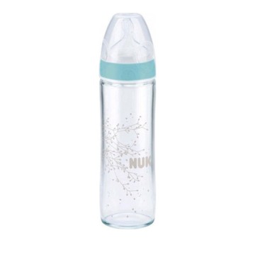 Nuk New Classic Biberon en Verre 0-6 Mois Biberon Étroit avec Tétine en Silicone M Bleu240ml