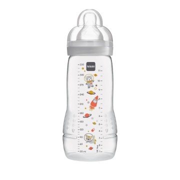 Mam Biberon in plastica Easy Active con tettarella in silicone per 4+ mesi Grigio/Spazio 330ml