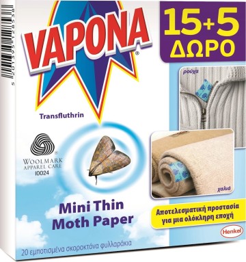 Vapona Mini Thin Moth Paper Σκοροκτόνο 20τμχ