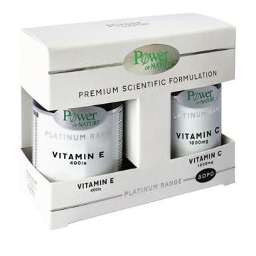 Power Of Nature Promo Премиальная научная формула Витамин Е 400 МЕ 30 капсул и подарочный витамин С 1000 мг 20 капсул
