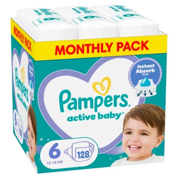 Pampers Active Baby πάνα Μέγεθος 6 (13kg-18kg), 128τμχ Pampers Active Baby πάνα Μέγεθος 6 (13kg-18kg), 128τμχ