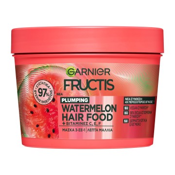 Garnier Fructis Repulping Pastèque Hair Food, Masque Capillaire 3 en 1 400 ml