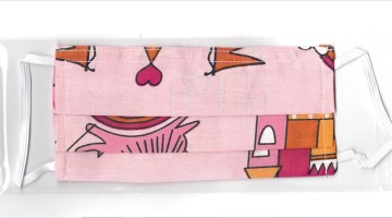 Masque en tissu pour enfants 100% coton, avec tissu 2 épaisseurs, plissé - Rose avec château, 1 pc. dans un cas