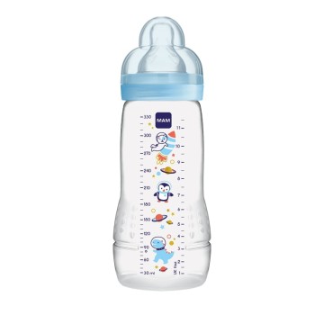 Mam Biberon en Plastique Easy Active avec Tétine en Silicone pour 4+ mois Bleu/Espace 330ml