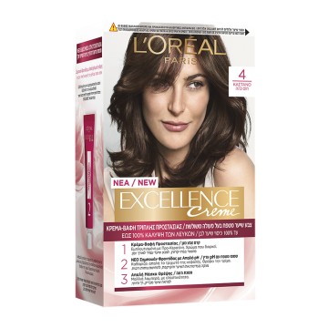 LOreal Excellence Creme No 4 Καστανό Βαφή Μαλιών 48ml LOreal Excellence Creme No 4 Καστανό Βαφή Μαλιών 48ml