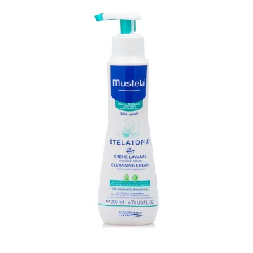 Mustela Stelatopia Reinigungscreme, cremiger Schaum für atopische Dermatitis bei Säuglingen und Kindern, 200 ml