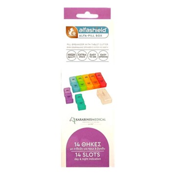 Alfashield Pill Organizer with Tablet Cutter with 14 Slots, 1 τεμάχιο
