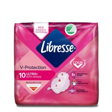 Libresse V-Protection Ultra+ Peceta higjienike të rregullta me krahë, 10 copë