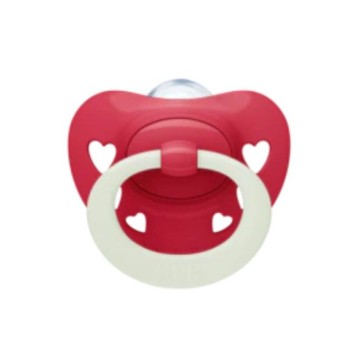 Nuk Signature Night Silicone Pacifier for 6-18m with Night Case Red with Hearts 1pc