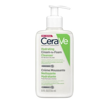 CeraVe Hydrating Cream To Foam Nettoyant moussant pour le visage et démaquillant à l'acide hyaluronique 236 ml