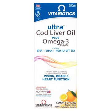 Vitabiotics Ultra 2 in 1, Cod Liver Oil & Omega3 & Vitamin D3 Liquid 250ml
