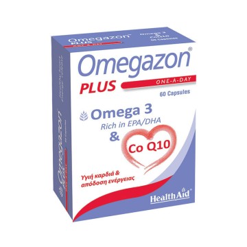 Health Aid - Omegazon Plus - Omega 3 & Co Q10, здоровое сердце и высвобождение энергии, 60 капсул