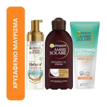 Garnier Ambre Solaire Tanning Intensive Oil 200ml, Vegan Natural Bronzer Intense Clear 200ml & After Sun Hydrating Tan 200ml