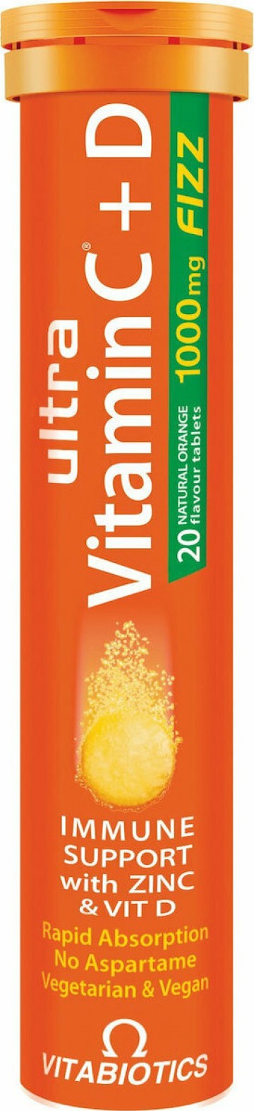 Vitabiotics Ultra Vitamin C+D Πορτοκάλι 20 αναβράζοντα δισκία