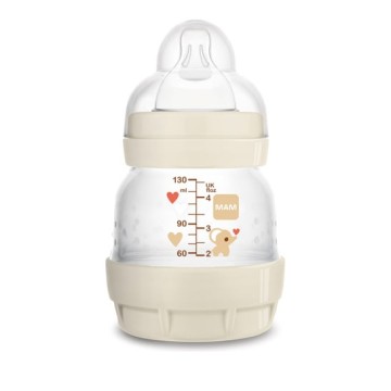 Mam Easy Start Anti-Kolik-Babyflasche aus Kunststoff mit Silikonsauger ab 0 Monaten, Elefantenbeige, 130 ml