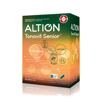 Altion Tonovit Senior Multivitamines avec acides gras oméga-3 et Gingko Biloba pour plus de 50 ans, sans iode, 40 gélules