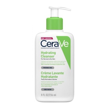 CeraVe pastrues hidratues, krem ​​pastrues hidratues pa shkumë për fytyrën dhe trupin me acid hialuronik, ceramide dhe glicerinë 236 ml