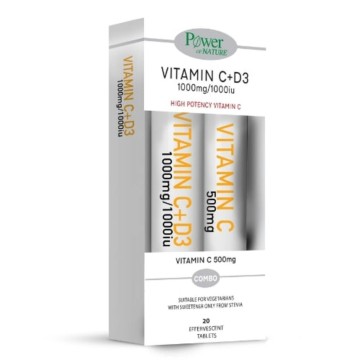 Power Health Vitamine C1000 mg + Vitamine D3 1000 UI 24 gélules et Vitamine C 500 mg 20 gélules Cadeau