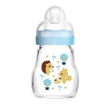 Стеклянная бутылочка Mam Feel Good с силиконовой соской для детей от 0 месяцев синяя 170мл
