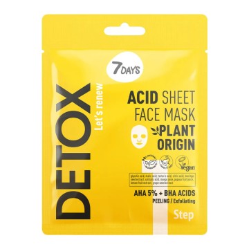 7DAYS Step 1 Detox Acid Sheet Face Mask AHA 5% + BHA Acids, 25g 7DAYS Step 1 Detox Acid Sheet Face Mask AHA 5% + BHA Acids, 25g