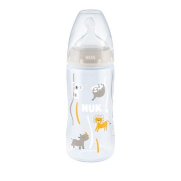 Biberon in plastica Nuk First Choice Plus Tettarella in silicone con controllo della temperatura 6-18 mesi Grigio con animali 300 ml