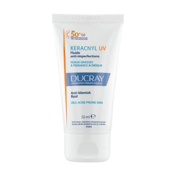 Ducray Keracnyl UV SPF50+ Λεπτόρρευστη Αντηλιακή Κρέμα Υψηλής Προστασίας για Δέρμα με Τάση Ακμής