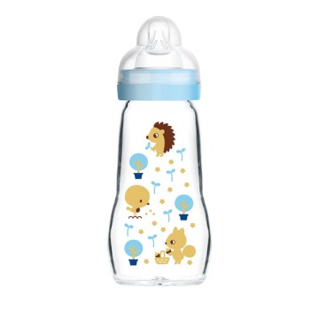 Mam Feel Good Glass Bottle Blue/Hedgehog for 2+ months 260ml