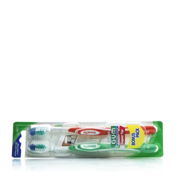 GUM Super Tip (463), Toothbrush Medium Compact Bonus Pack 1+1 GIFT