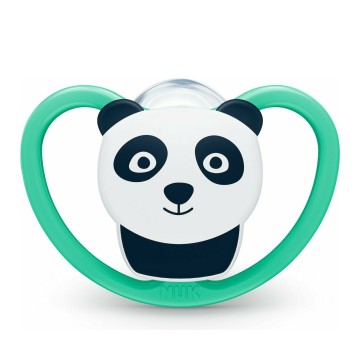Nuk Space Silikon-Schnuller grün mit Panda für 18–36 Monate mit Etui 1 Stück