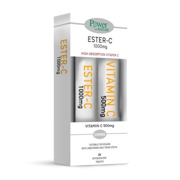Power Of Nature Promo Ester-C 1000mg me Stevia 20 tableta shkumëzuese & Vitamin C 500mg Portokalli 20 tableta shkumëzuese