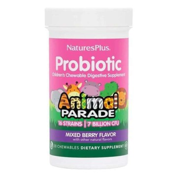 Natures Plus Probiotic Animal Parade Пробиотик Смесен вкус на горски плодове 30 дъвчащи таблетки