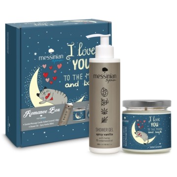 Messinian Spa Promo Romance Box Candela da Massaggio (Caramello Salato) 160gr e Gel Doccia-Vaniglia Piccante 300ml