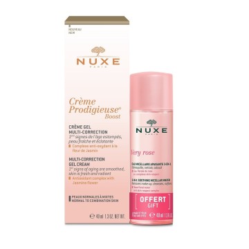 Nuxe Promo Creme Prodigieuse Boost Crema gel multicorrezione 40 ml e acqua micellare molto lenitiva alla rosa 3 in 1 40 ml