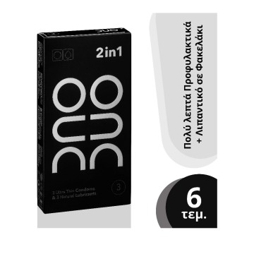 Prezervativë DUO 2 në 1 ultra të hollë dhe lubrifikantë natyralë 3 copë