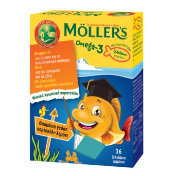 Mollers Omega-3 Ζελεδάκια Ψαράκια με Γεύση Πορτοκάλι / Λεμόνι 36 τμχ