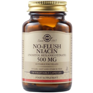 Solgar No-Flush Ниацин 500 мг Сосудорасширяющее средство от холестерина 50 капсул