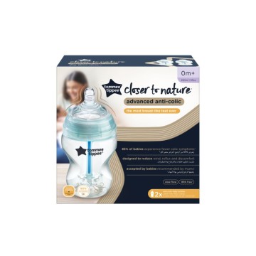 Tommee Tippee Advanced Anti-Colic Babyflasche mit geringem Durchfluss, 260 ml (2 Stück), ab 0 Monaten