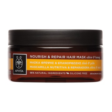 Apivita Nourish & Repair Hair Mask Olive & Honey, Μάσκα Θρέψης & Επανόρθωσης με Ελιά & Μέλι 200ml