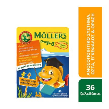 Mollers Omega-3 Ζελεδάκια Ψαράκια με Γεύση Πορτοκάλι / Λεμόνι 36 τμχ