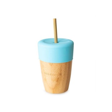 Бамбукова чаша Eco Rascals синя с подаващо устройство за сламки и 2 бамбукови сламки