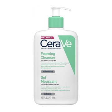 CeraVe Foaming Cleanser Gel Nettoyant Moussant Visage et Corps à l'Acide Hyaluronique, Céramides et Niacinamide 473 ml