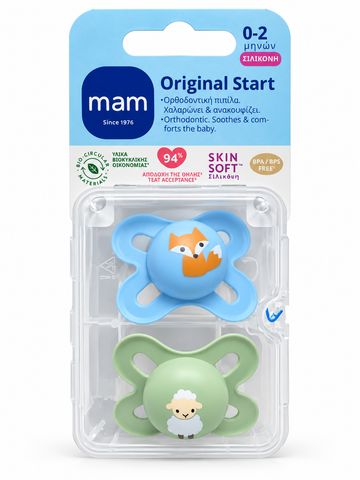 Mam Ορθοδοντικές Πιπίλες Σιλικόνης Start για 0-2 μηνών Γαλάζιο/Πράσ...